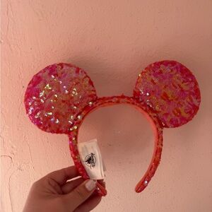 Sequin Minnie Ear Headband - Hot Pink Orange